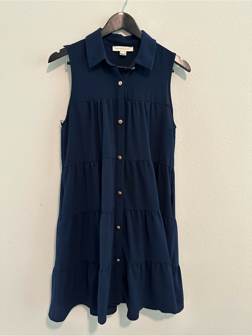 Monteau Navy Sleeveless Tiered Button-Front